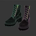 Fashionable Black Leather Boots With Chunky Sole And High Heel Design