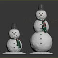 Small And Large Snowmen With Silver Hats Green Scarves And Branch Arms
