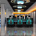 Modern Internet Cafe Interior With Front Counter Gaming Computers And Comfortable Seats 3d model