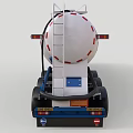 Functional Tanker Trailer For Liquid Transport With White Body Red Blue Stripes And Multiple Wheels