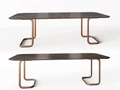 Modern Minimalist Dining Table With Dark Marble Top And Copper Metal Legs 3d model