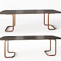 Modern Minimalist Dining Table With Dark Marble Top And Copper Metal Legs