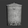 Metal Trash Can With Lid And Textured Surface Worn Appearance For Household Use