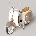 Vintage Cream And Brown Scooter With Classic Design Tan Leather Seat Sleek Body And White Rims