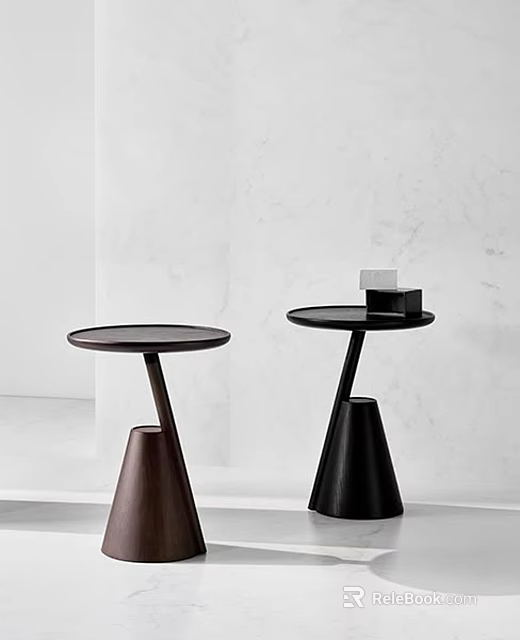 Modern Minimalist Side Tables In Black And Brown With Conical Base And Small Box Top 3d model 