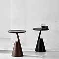 Modern Minimalist Side Tables In Black And Brown With Conical Base And Small Box Top