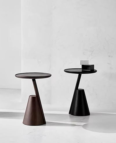 Modern Minimalist Side Tables In Black And Brown With Conical Base And Small Box Top 3d model