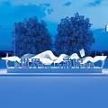 Vibrant Wave Shaped Garden Ornament in Street Landscape with Green Trees and Modern Architecture