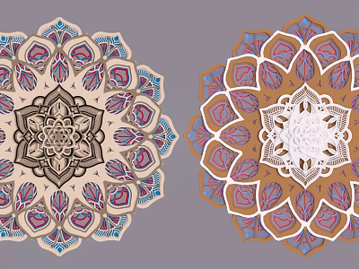 Mandala Wall Hanging With Intricate Floral Patterns Purple Blue Beige Tones And Symmetrical Center Design 3d model