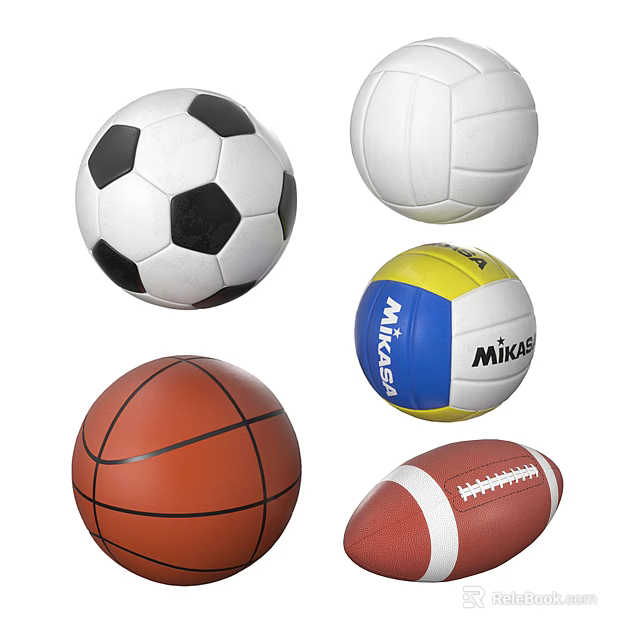 Different Types Of Sports Equipment Including Soccer Ball Volleyball Basketball And Football 3d model 