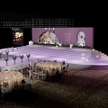 Garden Landscape With Outdoor Purple Stage Steps Tables And Decorative Vases