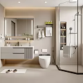 Modern Bathroom Interior With Wall Mounted Vanity Mirror Smart Toilet And Glass Shower