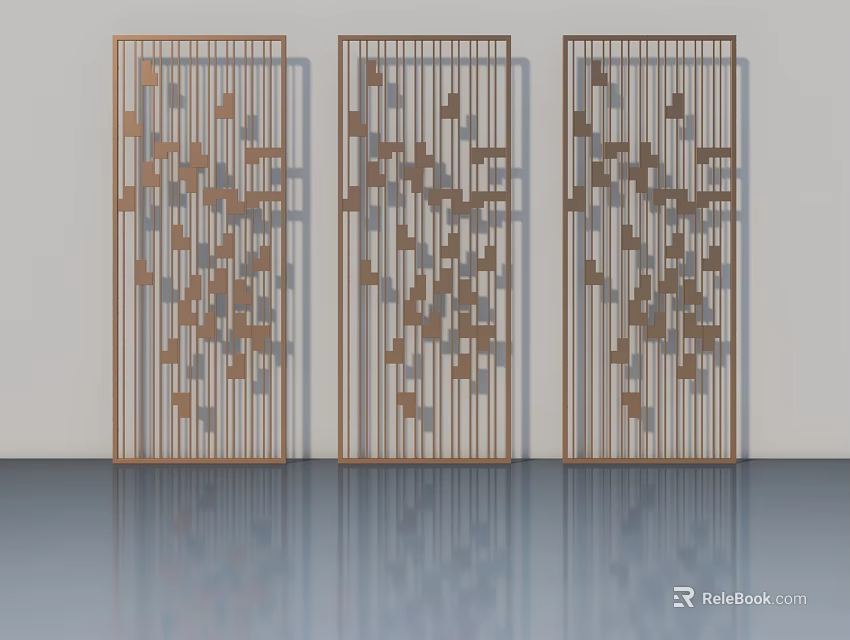 Three Panel Swing Doors With Geometric Pattern Wooden Frame Modern Interior Design 3d model