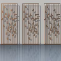 Three Panel Swing Doors With Geometric Pattern Wooden Frame Modern Interior Design 3d model
