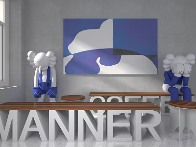 Stylish Lounge Room With Art Painting KAWS Sculptures And Furniture 3d model