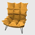 Cozy Yellow Leisure Chair With Padded Quilted Cushions And Black Metal Frame