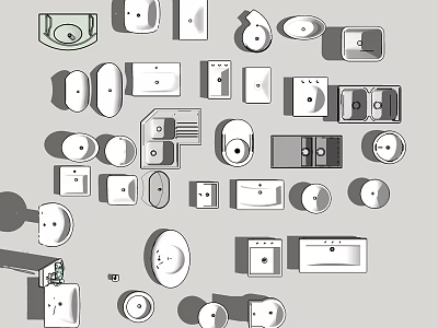 Different Types Of Bathroom Sinks Featuring Various Shapes And Designs 3d model