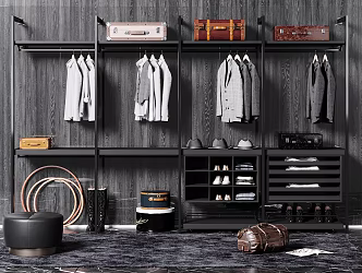 Modern wardrobe high-grade black clothing luggage wardrobe combination 3d model
