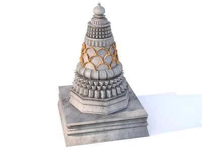 Intricate Stone Pagoda Structure With Ornate Golden Decorative Patterns 3d model