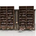 Vintage Tall Brown Bookshelves Filled With Books And Some Fallen On Floor