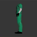Stylish Green Jumpsuit With White Long Sleeve Inner Layer Black Gloves And Black Shoes