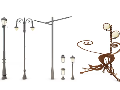 Various Designs of Outdoor Lights Including Street Lamps and Decorative Garden Luminaires 3d model