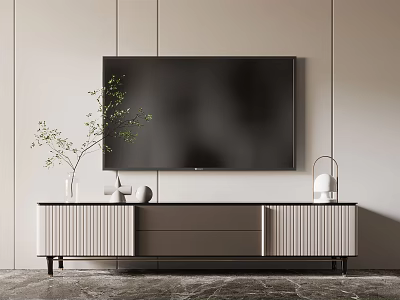 Modern TV Stand With TV Drawers Cabinets Green Plant Table Lamp And Decorative Items 3d model