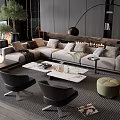 Modern Living Room Sofa and Coffee Table Set with Fireplace Green Stool Black Chairs