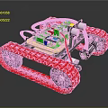 Red Tracked Robot With Green Circuit Board And Motor Components