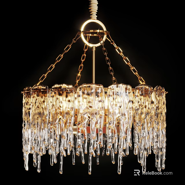 Luxurious Gold Frame Crystal Chandelier with Hanging Icicle Design for Elegant Interior Decor 3d model 