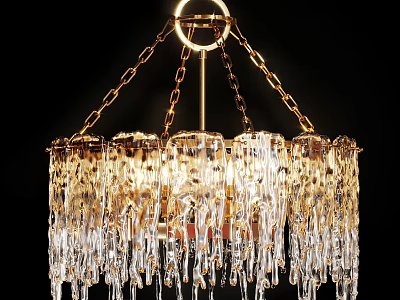 Luxurious Gold Frame Crystal Chandelier with Hanging Icicle Design for Elegant Interior Decor 3d model