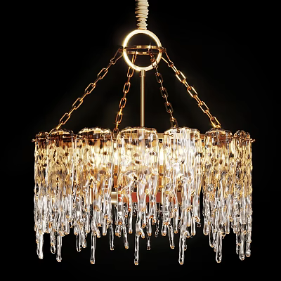 Luxurious Gold Frame Crystal Chandelier with Hanging Icicle Design for Elegant Interior Decor 3d model