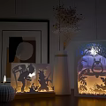 Decorative Paper Cut Silhouette Table Lamp With Warm Light And Scenery Design