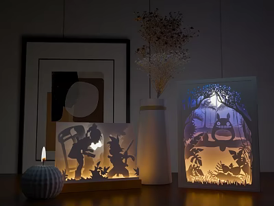 Decorative Paper Cut Silhouette Table Lamp With Warm Light And Scenery Design 3d model