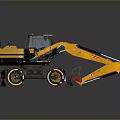 Yellow Wheeled Excavator with Large Arm and Heavy Duty Wheels for Construction Work