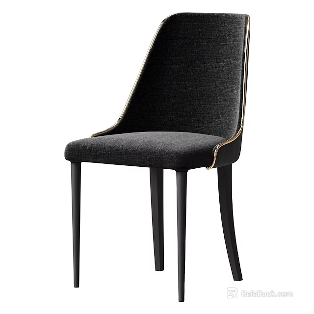 Modern Black Fabric Upholstered Single Chair With Gold Accent Trim 3d model 