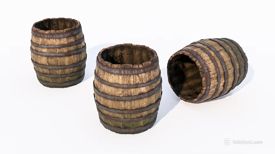 Decorative Ornament Set with Wooden Barrels Rustic Vintage Design for Home Decor 3d model 