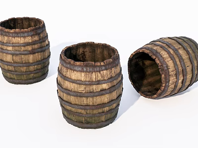 Decorative Ornament Set with Wooden Barrels Rustic Vintage Design for Home Decor 3d model