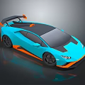 Blue Sports Car With Orange Accents Black Roof And Sleek Design
