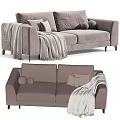Modern Light Colored Two Seater Sofa With Soft Pillows And Decorative Blanket 3d model