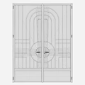 Decorative Double Doors Featuring Geometric Patterns Glass Panels And Black Frames Design