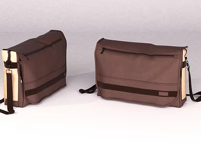 Two Brown Leather Messenger Bags With Beige Trim And Adjustable Shoulder Straps 3d model