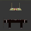 Billiard Table Setup With Colorful Balls Cues And Hanging Light Fixture