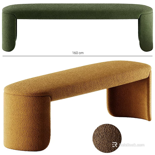 Green And Brown Fleece Upholstered Sofa Bench With 160cm Length Arched Legs 3d model 