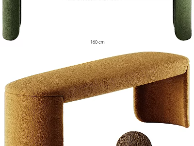 Green And Brown Fleece Upholstered Sofa Bench With 160cm Length Arched Legs 3d model