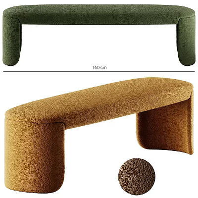Green And Brown Fleece Upholstered Sofa Bench With 160cm Length Arched Legs 3d model