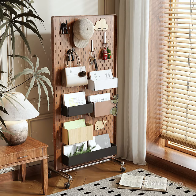 Pegboard Storage Rack with Hanging Hats Bags and Storage Boxes for Home Organization 3d model 