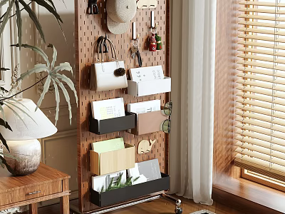 Pegboard Storage Rack with Hanging Hats Bags and Storage Boxes for Home Organization 3d model