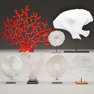 Natural Style Decorative Ornament Set With Red Coral And White Shell Stands 3d model Natural Style Decorative Ornament Set With Red Coral And White Shell Stands 3d model