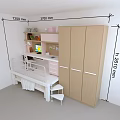 Pink And White Kids Bed With Study Desk Bookshelf And Wardrobe In Room